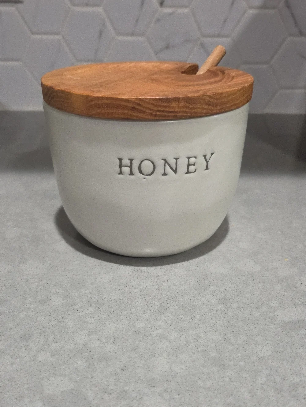 Hearth & Home With Magnolia Stoneware Honey Pot with Wooden Lid